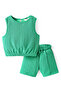 Primo Gino Woven Sleeveless Textured Solid Top & Shorts Co-ord Set - Green - 2