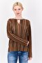 Women Keyhole Neck Long Sleeve Yarn Dye Blouse, Multicolor