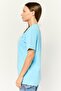 Women Crew Neck Short Sleeves Graphic Print T-Shirt, Light Blue - 3