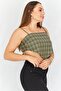 Women Squared Neck Sleeveless Gingham Crop Top, Black Combo - 2