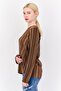 Women Keyhole Neck Long Sleeve Yarn Dye Blouse, Multicolor - 2