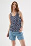 Blue V-Neck Patterned Blouse - 4
