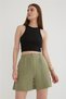 Comfortable Pleated Linen Shorts - High Waist Khaki - 3