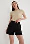 High Waist Comfortable Pleated Linen Shorts - Black - 5