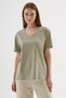 V-Neck 100% Cotton T-Shirt Khaki - 3