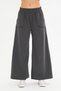 Gray Elastic Waist Wide Leg Pocket Linen Trousers - 4