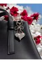 Elegant Heart & Bow Figure Keychain & Bag Accessory - Stylish Charm in Silver Color