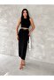 Women's Back Slit Maxi Length Skirt with Belt Detail - 2
