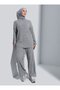 Comfortable Cut Double Knitwear Set with Sleeve Detail - Silver - Refka - 3