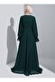 Knot Detailed Chiffon Hijab Evening Dress - Emerald Green - - 4