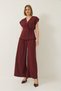 Women's Burgundy Double Breasted Collar Waist Tie Lined Vest Pleated Loose Trousers Suit 9306 60281025 - 3