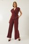 Women's Burgundy Double Breasted Collar Waist Tie Lined Vest Pleated Loose Trousers Suit 9306 60281025 - 4