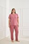 Women's Cherry Patterned Pink Short Sleeve Stretchy Textured Milan Fabric Summer Plus Size Pajama Set - 3