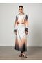 Gradient Patterned Satin Skirt with Tie Detail - Gradient Patterned - Refka - 2