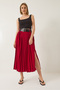 Women's Burgundy Double Belted Pleated Long Skirt with Slit Detail 7167 60283219 - 4