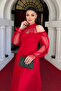 Tulle Fabric Ruffle Detail Design Dress - RED - 4
