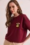 Women's Burgundy La Embroidered Boyfriend 2 Thread T-Shirt Tsh- 19000874 - 4
