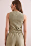 Women's Khaki Lined Linen Vest Ylk- 19000062 - 6