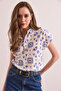 Women's Motif Navy Blue Flared Linen Bat Shirt Gml- 19001317 - 4