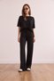 Women's Black Bottom Pocket Pants Top T-Shirt Set Tkm- 19000374 - 2
