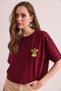 Women's Burgundy La Embroidered Boyfriend 2 Thread T-Shirt Tsh- 19000874 - 3
