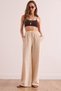 Women's Stone Waist Elastic Pocket Etamine Trousers Pnt- 19000326
