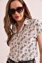 Women's Pixel Black Flared Linen Bat Shirt Gml- 19001317