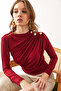 Women's Burgundy Shoulder Buttoned Draped Detail Sandy Blouse Blz- 19002832 - 3
