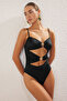 Siyah Cut Out Detaylı Straplez Kaplı Regular Mayo TBESS25MA00045 - 2