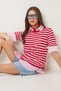 Women's Red White Striped Seasonal Knitwear Blouse Yy00233 - 2