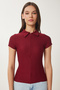 Women's Burgundy Polo Neck Zippered Knitted Blouse Ci00114 - 3