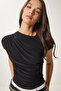 Women's Black Draped Detailed Sandy Knitted Blouse Li̇00115 - 3