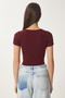 Kadın Bordo Basic Crop Örme Bluz FW00007 - 4