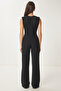 Women's Black Padded Openwork Knitted Jumpsuit Wo00051 - 6
