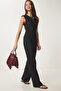 Women's Black Padded Openwork Knitted Jumpsuit Wo00051 - 2