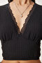 Women's Black Balloon Sleeve Crop Knitted Blouse Zv00278 - 4