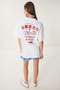 Women's White Oversize Printed Cotton Knitted T-Shirt Ub00371