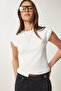 Women's Bone Padded Asymmetrical Knitted Blouse Cr00480 - 2
