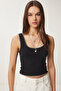 Women's Black Contrast Stripe Crop Knitted Blouse Fw00005 - 2