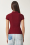 Women's Burgundy Polo Neck Zippered Knitted Blouse Ci00114 - 5