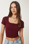 Kadın Bordo Basic Crop Örme Bluz FW00007