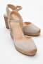 Si̇nta Beige Suede Leather Women's Wedge Heel Sandals