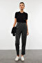 Anthracite Carrot High Waist Polyviscose Woven Fabric Pants Twoss22Pl0280