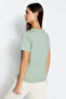 Pembe-Mint %100 Pamuk 2'li Paket Basic V Yaka Örme T-Shirt TWOSS23TS00002 - 10