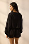 Black Woven Tie Detail 100% Linen Beach Crop Shirt Tbess25Go00016 - 4