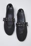Black Mesh Detailed Eyelet Belt Buckle Mary Jane Women's Ballerinas Takss25Be00046