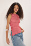 Kırmızı Pöti Kare Fitted/Vücuda Oturan Esnek  Örme Bluz TWOSS25BZ00261