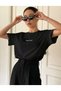 Women's Black Classical Front Printed Oversize T-Shirt - 3