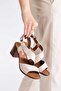 BEIGE WOMEN'S HEELED SANDALS EVENING SANDALS - 5