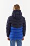 Girl's Windproof Thick Fiber Navy Blue-Sax Hooded Coat - 3